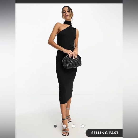 Dresses & Skirts - ASOS DESIGN halter shoulder midi dress in black